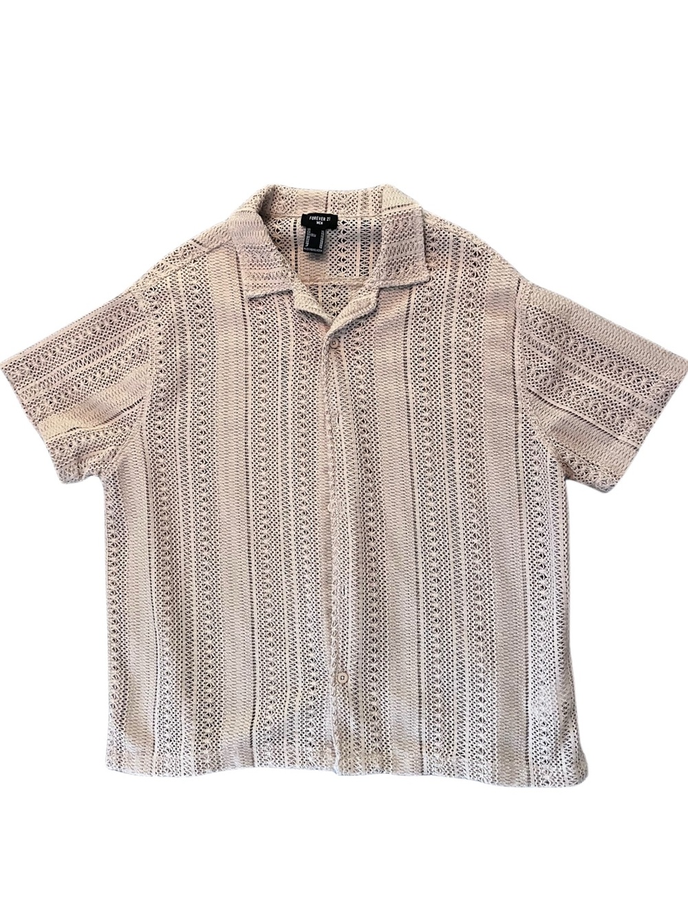 Forever 21 Open-Knit Short Sleeve Button-Down Shirt - Cream